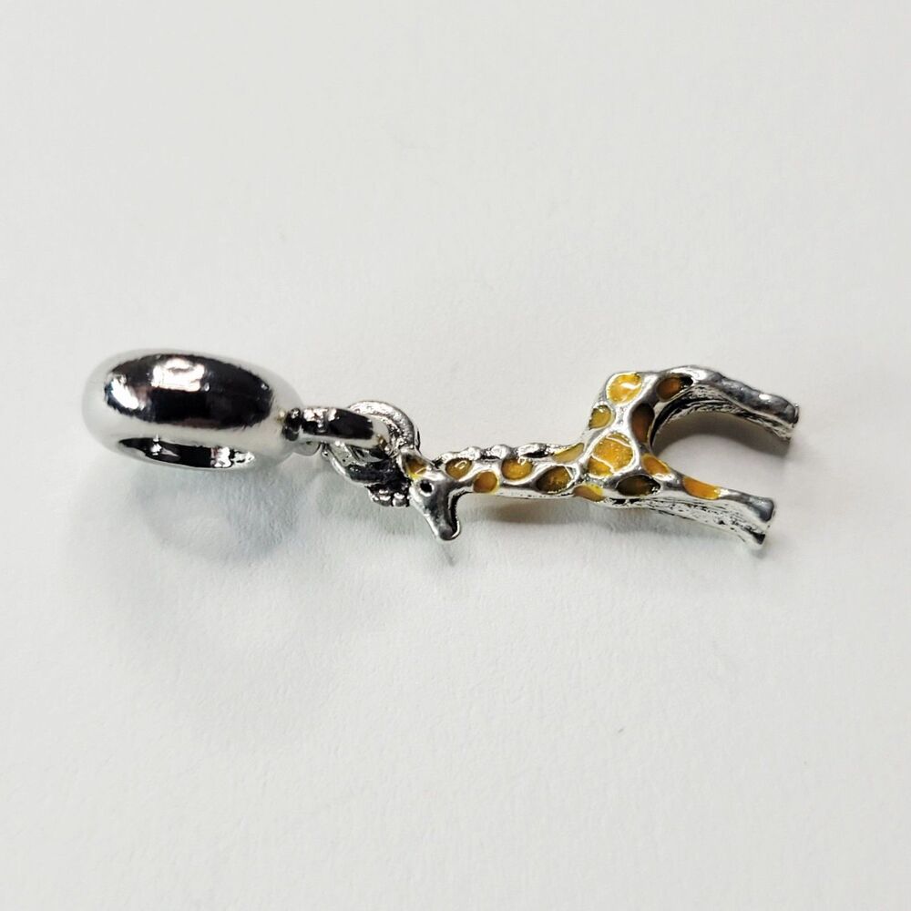 NWT For Pandora Charm Bracelet Giraffe Dangle Charm Or Pendant Silver And Orange - Picture 2 of 3